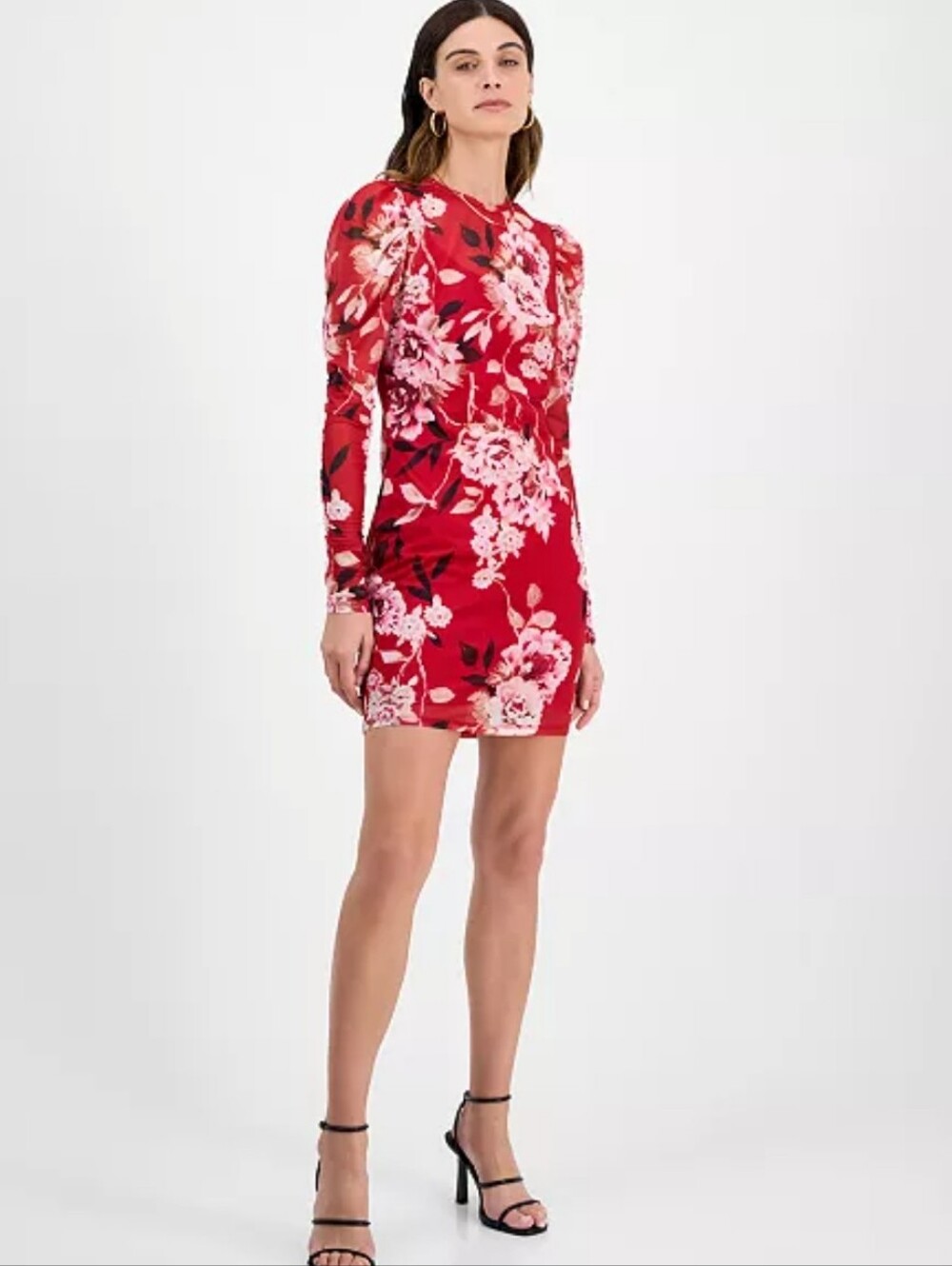 NWT Fourteenth Place Los Angeles XS Red Pink Floral Sheer Long Sleeve Mini Dress